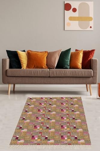 Ontheclouds Patchwork Kilim Desenli Dijital Baskı Yıkanabilir Kaymaz Taban Etnik Salon Halısı ve Yolluk, 100 x 300