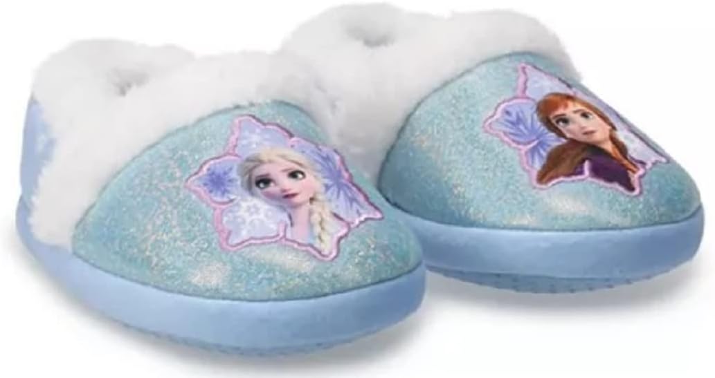 Disney Girl's Frozen Anna Elsa Plush Slippers (Blue, Numeric_11) - Image 2