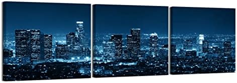 Los Angeles Wall Art Posters Skyline Night Canvas Painting Cityscape Pictures City Wall Decor HD Prints Decorations Framed Ready to Hang(24''Wx72''H)