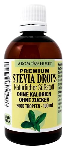 Aromhuset Super Premium Stevia Tropfen, Natürlicher Süßstoff ohne Kalorien, 100 ml, Zuckerersatz für Diabetiker, 2000 Tropfen - Geschmacksneutrale Flavour Drops Stevia Flüssig