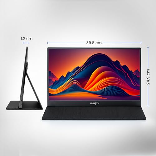 Image of FRONTECH 17.3 inch Portable LED Monitor | Full HD 1920x1080 IPS Display | 60Hz Refresh Rate | Mini HDMI & Dual Type-C Ports | Built-in Speaker | Kickstand Cover | External Laptop Monitor (MON-0084)