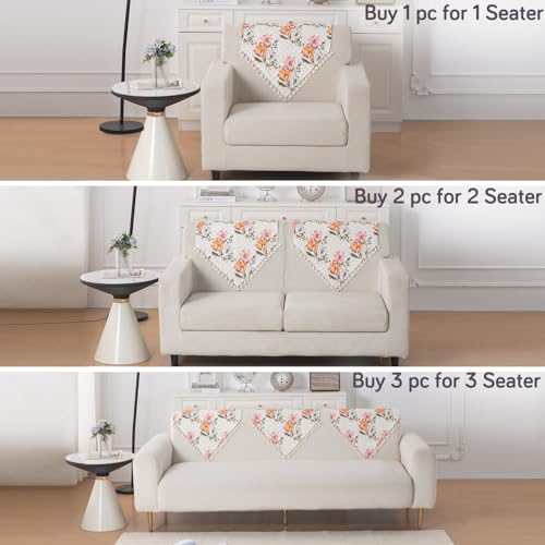 Image of HOKIPO Painterly Floral Quilted Sofa Backrest Cover Mat| 'Tassel Twigs' Series (IN-988-T8)