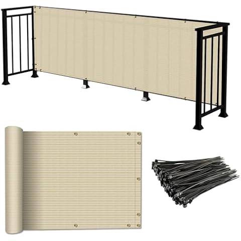 Coarbor 2.5'x12' Balcony Privacy Fence Screen Balcony Cover for Balcony Outdoor Porch Verandah Deck Terrace Patio Backyard Railing 160GSM Up to 90% Blockage Beige Cover