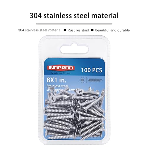 Indprod 2023103100000008 #8 × 1 Inch Flat Head Phillips Wood Screw,Flat Head Self Tapping Screw, Flat Head Sheet Metal Screws Wood Screws, Stainless Steel 304 thumb #6