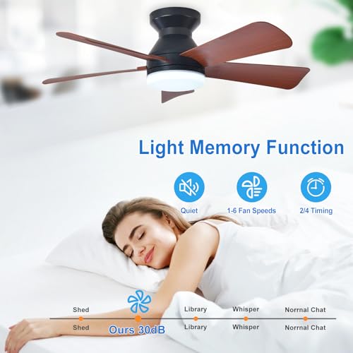 Image of Depuley 35-Inch Ceiling Fan with Light: Walnut 5 Blade Low Profile Small Fans for Kitchen Bedroom - Flush Mount Ceiling Fan for Indoor /Outdoor with Remote Control Reversible Timer - 2 Packs