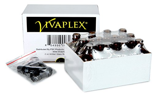 Vivaplex, 12, Amber, 2 oz Glass Bottles, with Lids