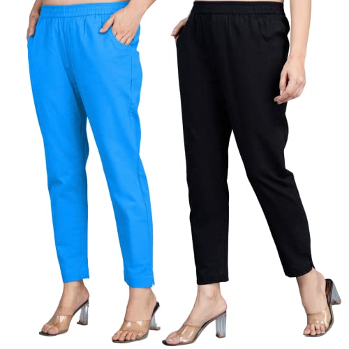 Image of Regular Fit Fully Elastic Waist Ankle Length Premium Cotton Casual Trouser Pant (Combo Pack of 2)