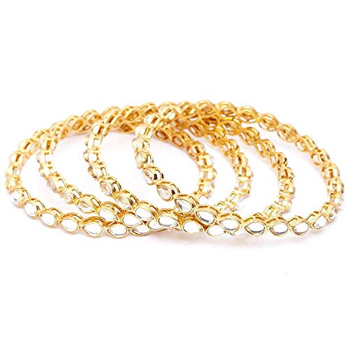 Shining Diva Fashion Set of 4 Latest Traditional Design Gold Plated Kundan Bangles for Women