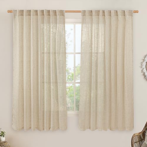LAMIT Linen Curtains 63 Inch for Bedroom, Light Filtering Neutral Semi Sheer Window Curtains Back Tab and Rod Pocket Living Room Panels, 2 Panels, Linen, 60 x 63 Inch