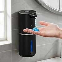 Fantictas Seifenspender Automatisch, Elektrischer Seifenspender mit Display, USB-Wiederaufladbarer,6-Stufig Einstellbar, 380ml Wandmontage für Badezimmer/Küche/Geschirrspülmittel, Schwarz