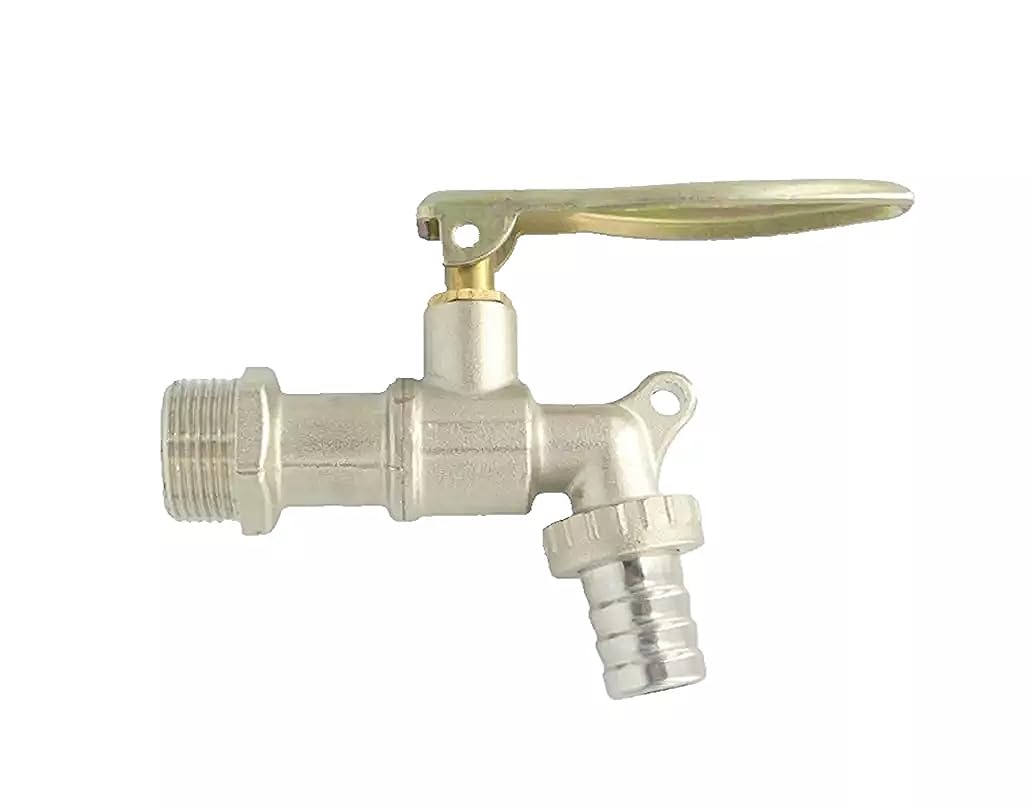 Lockable Plated Brass Lever Tap with 3/4" Barbed Hose Tail & 3/4" BSP Inlet Thread.