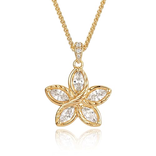 VACRONA Gold Flower Necklace for Women 14K Gold Plated Dainty Cubic Zirconia Cute Blossom Flower Pendant Necklace Elegant Everyday Jewelry for Women