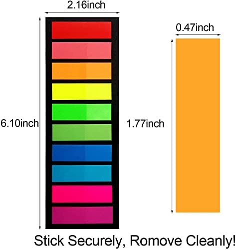 1200Pcs Colored Page Markers,6Set Fluorescent Sticky Tabs in 10 Primary Color,Neon Sticky Notes Flags,Waterproof Writable Translucent Page Flags for Books,Notebook,Removes Cleanly (Neon 1 Design)