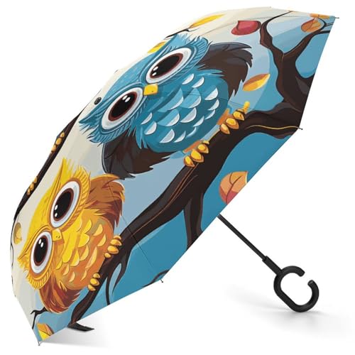 Parapluie inversé hiboux coupe-vent et anti-UV pliable pour sac