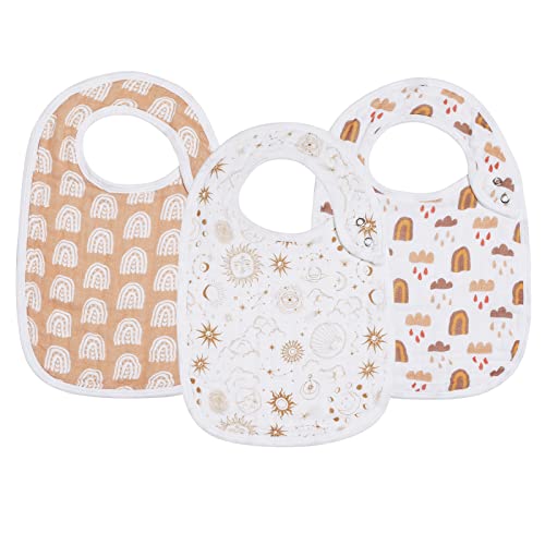 Image of Snap Muslin Bibs for Boys & Girls,3-Pack Baby Bibs for Drooling and Teething,Cotton Muslin Absorbent & Soft Layers