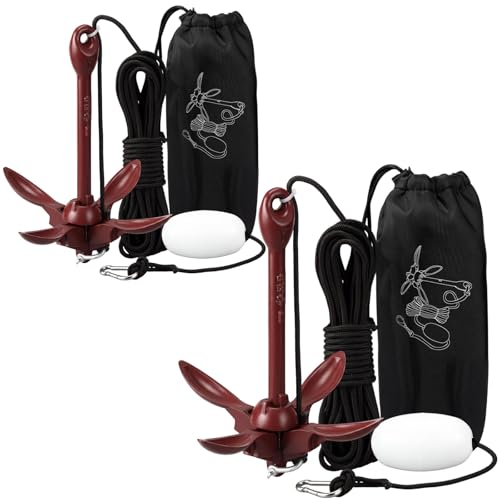 Image of Lounsweer 2 Pack 1.5 /3.5 lb Marine Kayak Anchor Kit Folding Grapnel Anchor Kit Boat Kayak Fishing Accessories for Small Boats Kayaks Canoe Paddle Boards