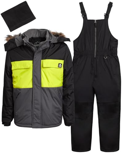 iXtreme Boys Snowsuit Set - 2 Piece Heavyweight Insulated Ski Jacket and Snow Pants Overall Bibs for Boys with Winter Hat, Size 18, Grey/Black
