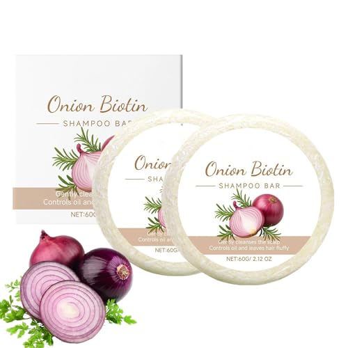 2 Onion Biotin Shampoo Bar, Oignon Romarins Shampooing Savon, Nourrissants Purifiants Solide Naturel Biotine Shampoo De Barre Pour Fins and Gras Cheveux, Nettoyage Profond pour Cheveux au Naturel
