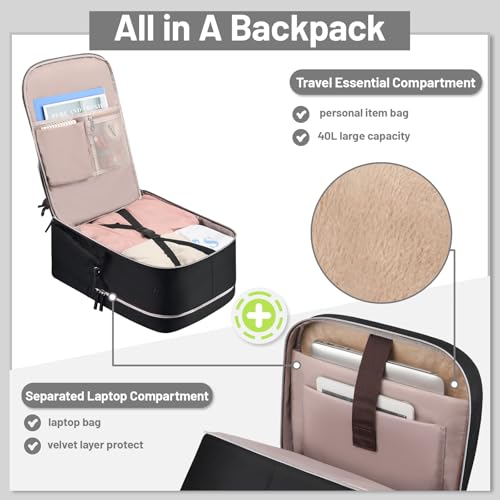 Travel Backpack for Women with Luggage Strap, 40L Large Carry on Backpack Women Flight Approved, TSA 17 Inch Laptop Backpack Luggage Personal Item Travel Bag for Work Business Trip Overnight, Black3
