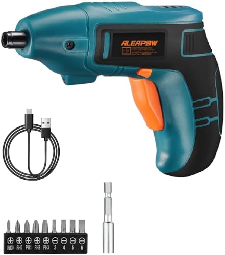 Destornillador Eléctrico Inalámbrico, 5 N.m, 3,6V, 2000mAh, con Luz LED, 9 Boquillas, Portabrocas Magnético, Cable USB, Azul. Atornillador Inalámbrico Compacto Portatil para La Instalación de Muebles