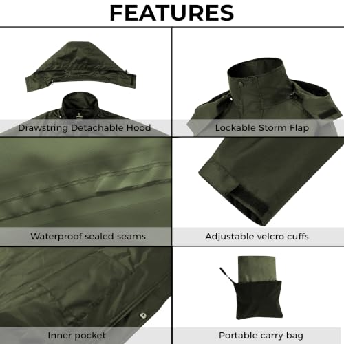 Image of Wantdo Long Rain Coats for Men Waterproof Rain Jacket with Hood | Mens Trench Rain Coat for Outdoor Work, Fishing, Hiking, Fully Taped Seams, Detachable Hood, Flap Pockets with Packable Bag