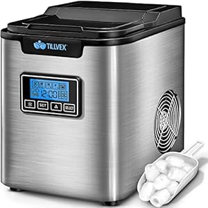 tillvex Eiswürfelmaschine Edelstahl 12 kg – 24 h | Eiswürfelbereiter mit Timer und 2,2 Liter Wassertank | Ice-Maker LCD-Display & Selbstreinigungsfunktion | 3 Eiswürfel Größen (Silber)