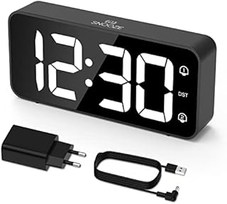 LATEC LED Digitaler Wecker mit 2 Alarme Snooze, Digital Uhr mit USB-Ladeanschluss, 0–100% Helligkeitsdimmer, 90–120 dB Lautstärke, 8 Klingeltönen, 12/24H, Netzbetrieben