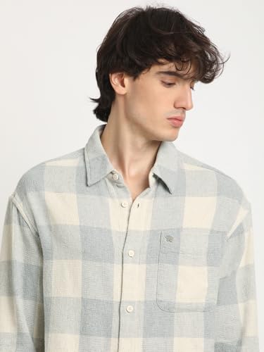 Image of THE BEAR HOUSE Men's Grey Checked Slim Fit Cotton Casual Shirt