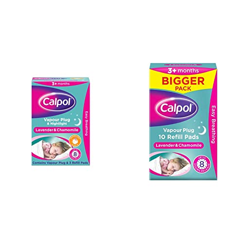 Calpol Vapour Plug Nightlight Lavender Chamomile 3+ Months (Orange Light), Plug and 3 Refills & Vapour XL Refill Pads, 10 Count (Pack of 1)