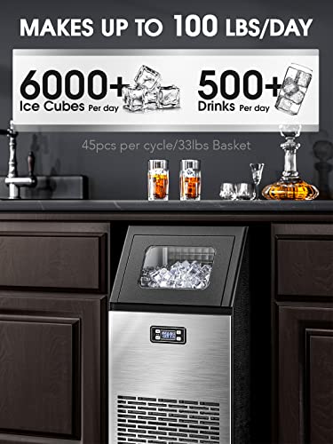 Joy Pebble JP-JP-Z5845A-FBM V2.0 Commercial Ice Machine,100 Lbs /24H, Self Cleaning Ice Maker,Under Counter Ice Machines With 24 Hour Timer,Ice Thickness Control,Stainless Steel Ice Makers For School,Home,Bar,Rv thumb #1