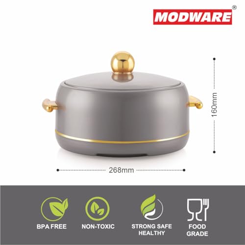 Image of Modware Atlantis Casserole 2000ml Elegant Design Premium Hot Pot, Retains Temperature for Hours, Insulated Inner Steel Casserole for Roti, Hot Box for Home, Chapati Box, Serving Bowl with Lid (Grey)