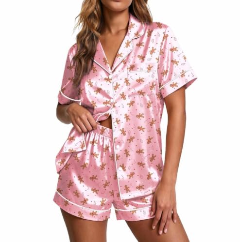 Image of Ekouaer Pajamas for Women Set Silk Satin Pjs Button Down Sleepwear Summer Loungewear Top and Shorts Lounge Set S-XXL