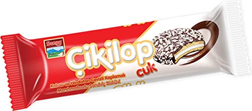 SARAY CIKILOP 60g Mini Marshmallow-Sandwich-Keks - Türkische Süßigkeit mit Vollmilchschokolade und Kokos Streuseln Überzogen | Marshmallow Schaumzucker Füllung - Halal Schokolade - Kaffeekekse Cover