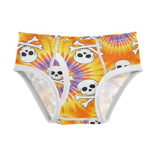 CHIFIGNO Boys Underwear Cotton Briefs Printed Soft Toddler Boys Underwear Briefs, Cartoon Skull Tie Dye Orange