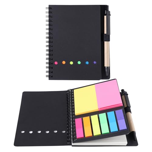 Spiral Sticky Notes Set Multicolor Adhesive Sticky Notes with Pen and Lined Note Paper Set Kraft Paper Cover Student Transparent Index Flags Pads for School Office Supplies