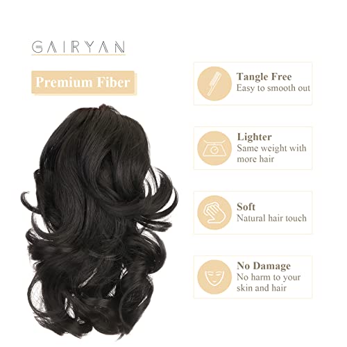 Gairyan 12" Clip in Ponytail Hair Extensions Curly Ponytail Extension Claw on Pony tails Wavy Synthetic Hairpieces for Women Real Look Short Wave (Dark Brown) - Image 4