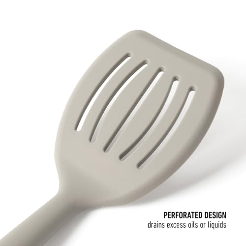Image of Calphalon Prime Slotted Turner, Kitchen Flipping Spatula, Slotted Spatula with Silicone Head and Stainless Steel Handle, Heat Resistant Nonstick Cookware for Flipping and Draining (Taupe)