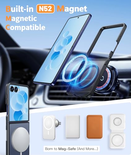 Image of FNTCASE for Samsung-Galaxy Z-Flip-7 Magnetic Case:Translucent Matte Textured Military Grade Drop Protection Phone Cover - Durable Rugged Shockproof Protective Bumper Cases