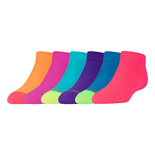 Gold Toe Girls' Big Flat Knit Quarter Sock, 6 Pairs, pink/blue/grape/scuba/magenta/orange, Shoe Size: