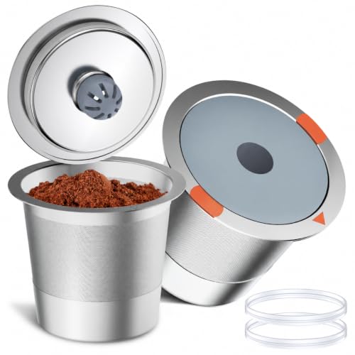 Noalto Reusable K Cups and Coffee Pods,Universal stainless steel k Cups for Keurig 2.0 and 1.0 Coffee Makers machine(2pack)