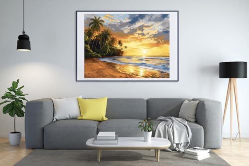 Image of Needlepoint Kits 14CT Counted Stamped Cross Stitch Kits for Adults Advanced Coconut Trees Beach Cross Stitch Patterns (Coconut Trees Beach)