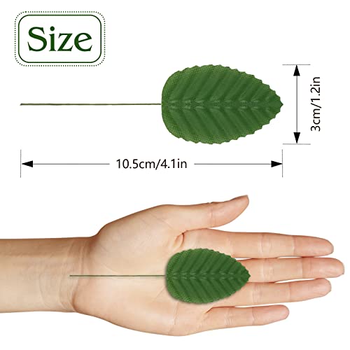 MWOOT 200 Stück Basteln Kunst Blätter, Künstlich Einzeln Blatt, Gefälschte Blätter für DIY Blumenarrangements Hochzeit Dekorationen, 10CM Grüne Blätter mit Stick