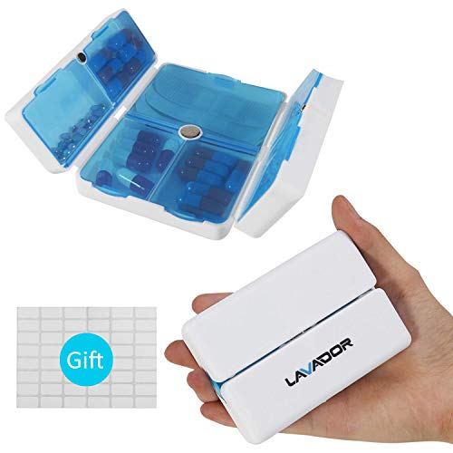 Pill Case,Portable Magnetic Foldable Pill Organizer with 7 Compartments Perfect for Pocket or Purse,Travel Pill Box for Pills/Vitamin/Fish Oil/Supplements (2 Pack)