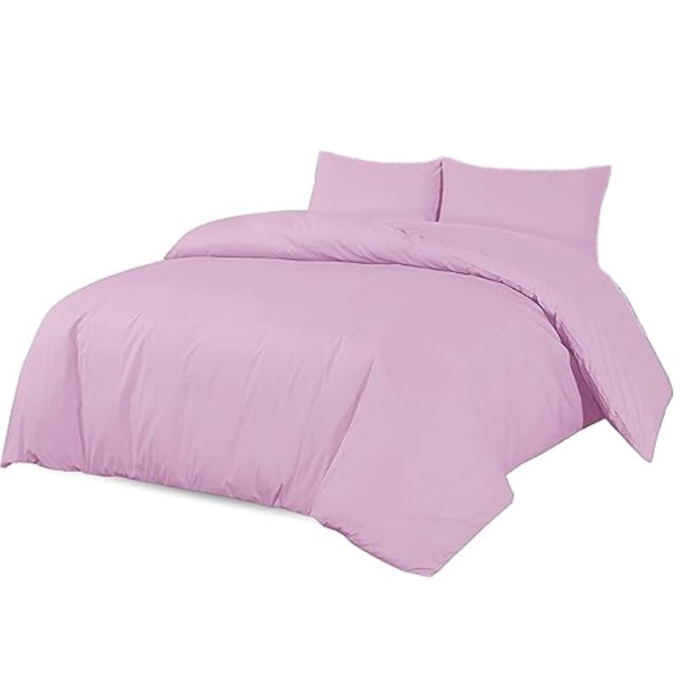 Laam linen Luxurious Duvet Cover Bedding Set 100% Long Staple Soft Cotton Duvet Set with Easy Closure Egyptian Cotton Duvet Set with Pillow Cases (Pink, Single)