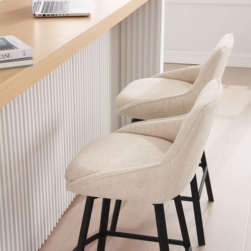 Image of Zesthouse Swivel Bar Stools Set of 4, Modern Counter Height Barstools with Backs, 26'' Upholstered Linen Fabric High Chairs for Island Kitchen, Counter Height Chairs with Metal Legs, Beige