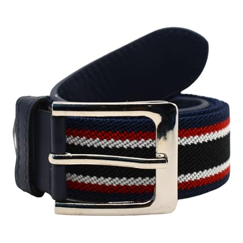 MIBANDERA Cinturón Rayas para Hombre Elástico 120cm (Negro-Blanco-Rojo-Azul Marino)