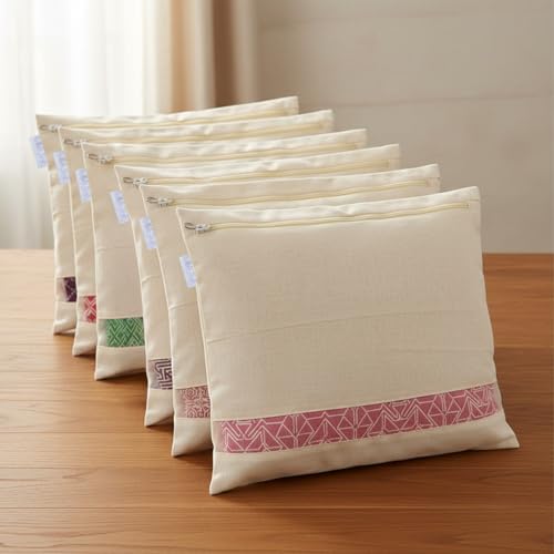 Image of PrettyKrafts Cotton Saree Bags /Covers For Storage Set Of - 6 Big Size Single (16 X 15 Inches) With Zip Closure For Clothes Bags And Wardrobe Organizer With Transparent Mesh Window