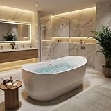 Luxury 71' Heated Whirlpool Bathtub, Smart Digital Control Acrylic Tub with Dual Air & Water Jets, Auto-Temp Heating System, Freestanding Rectangular Soaker with Complete Pump Kit, White