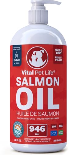 Salmon Oil for Dogs & Cats – Healthy Skin & Coat, Fish Oil, Omega 3 EPA DHA, Liquid Food Supplement for Pets, All Natural, Supports Joint & Bone Health, Natural Allergy & Inflammation Defense, 946 mL