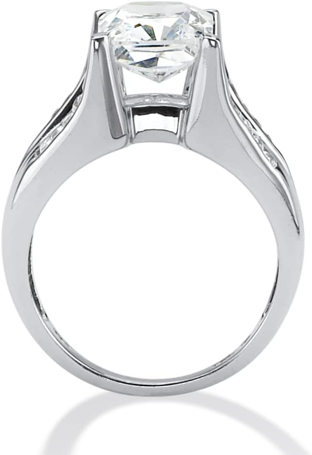 PalmBeach Platinum-plated Sterling Silver Emerald Cut Cubic Zirconia Engagement Ring Sizes 6-10